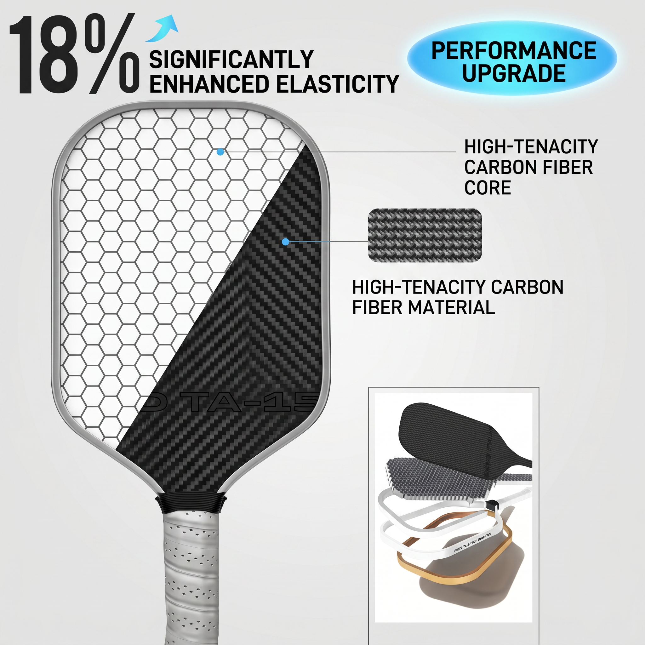 Carbon fiber pickleball paddle performance upgrade with enhanced elasticity