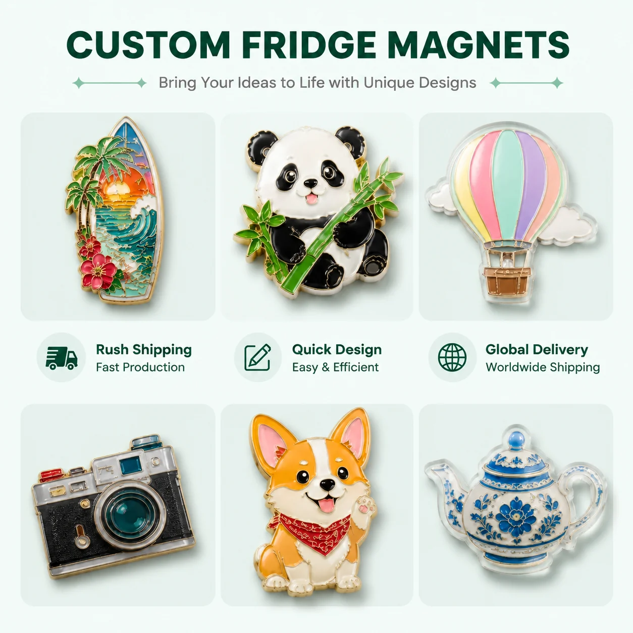 Custom fridge magnet product options for global gift and souvenir buyers
