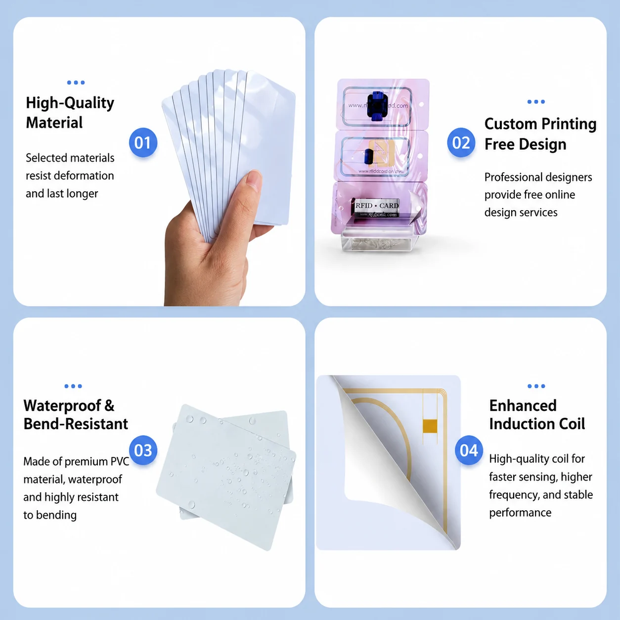 Material characteristics and advantages for custom UV printed cards