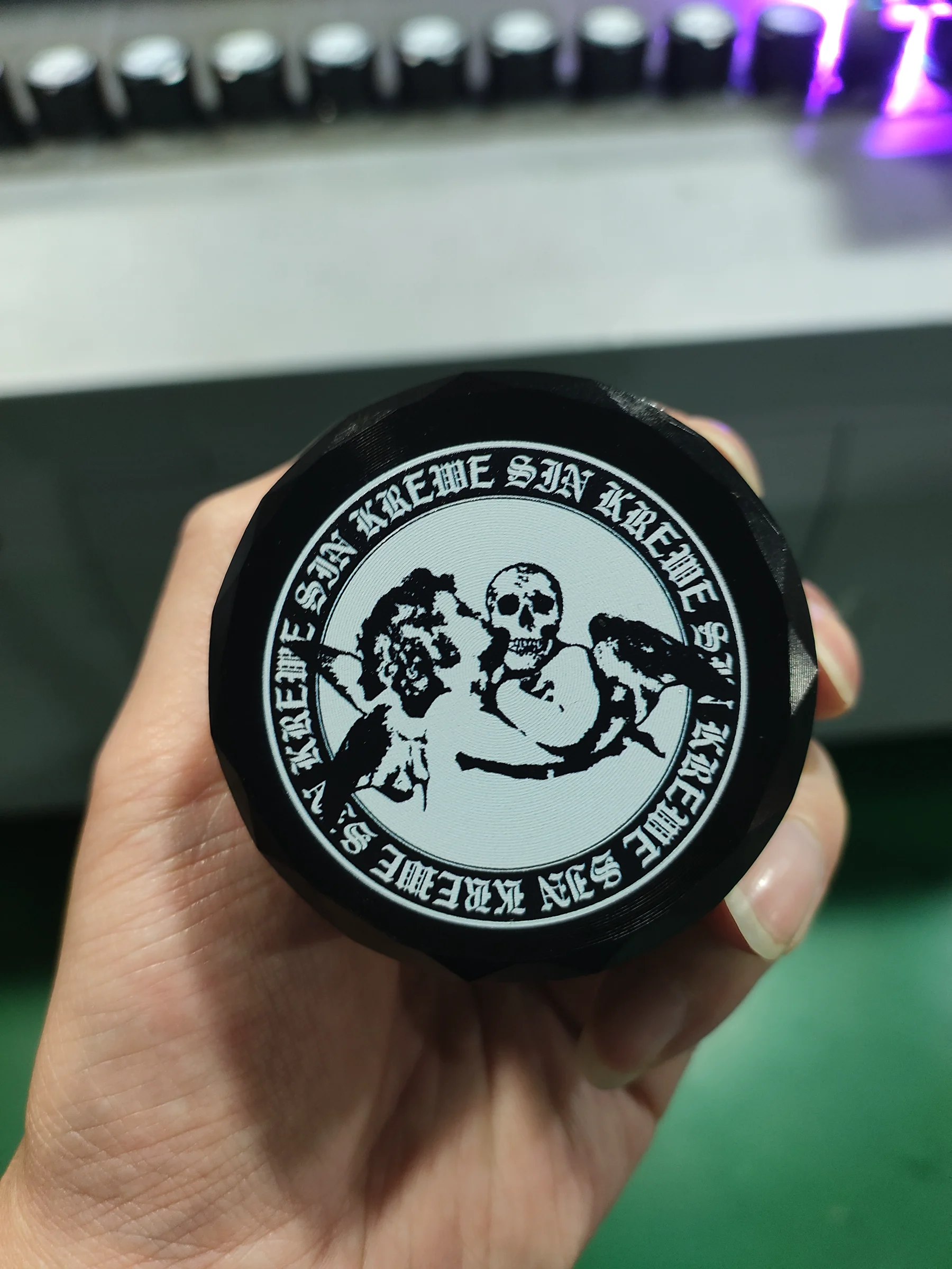 Close-up of custom UV printed top surface