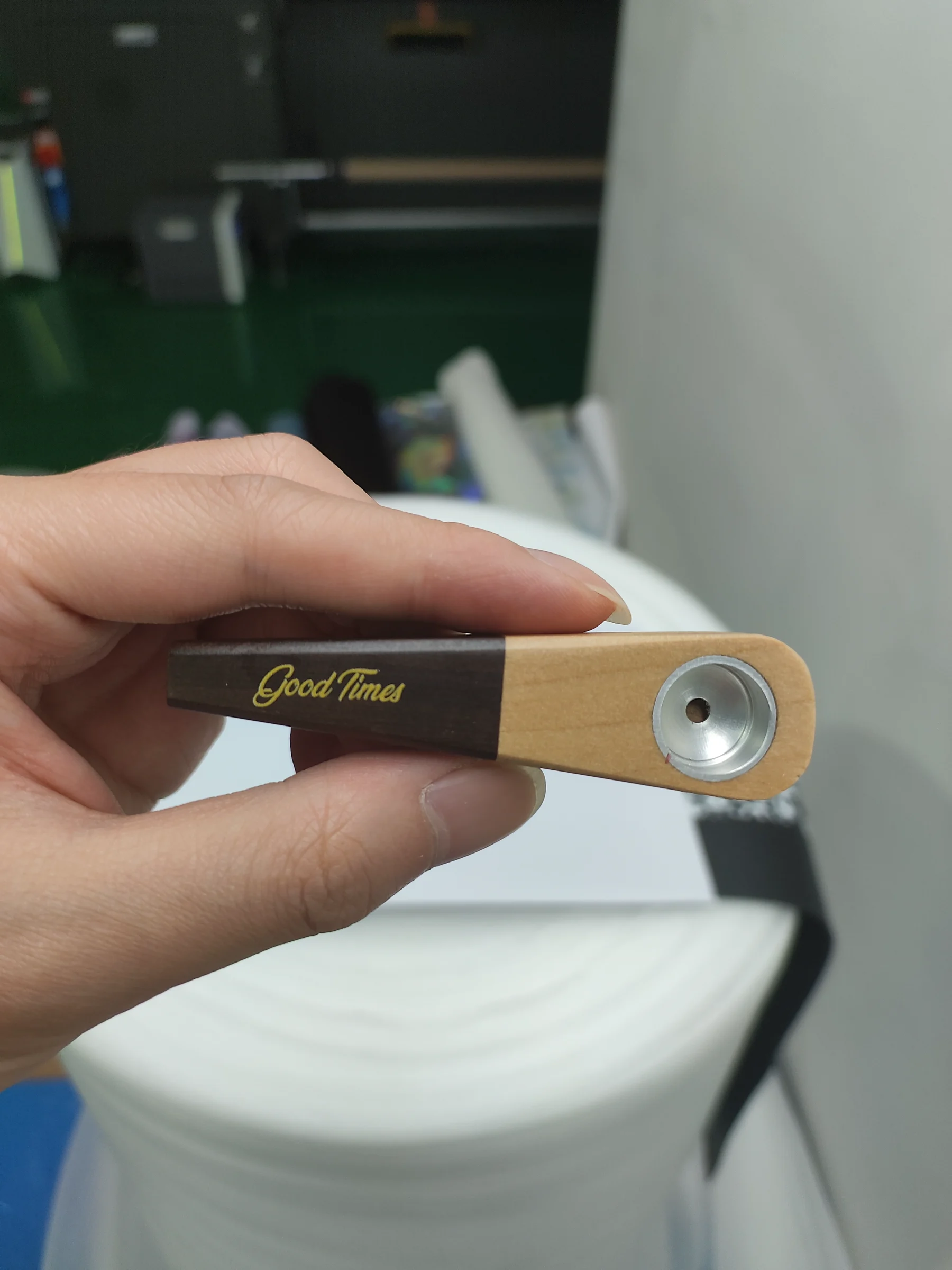 Wood and metal accessory sample with custom lettering